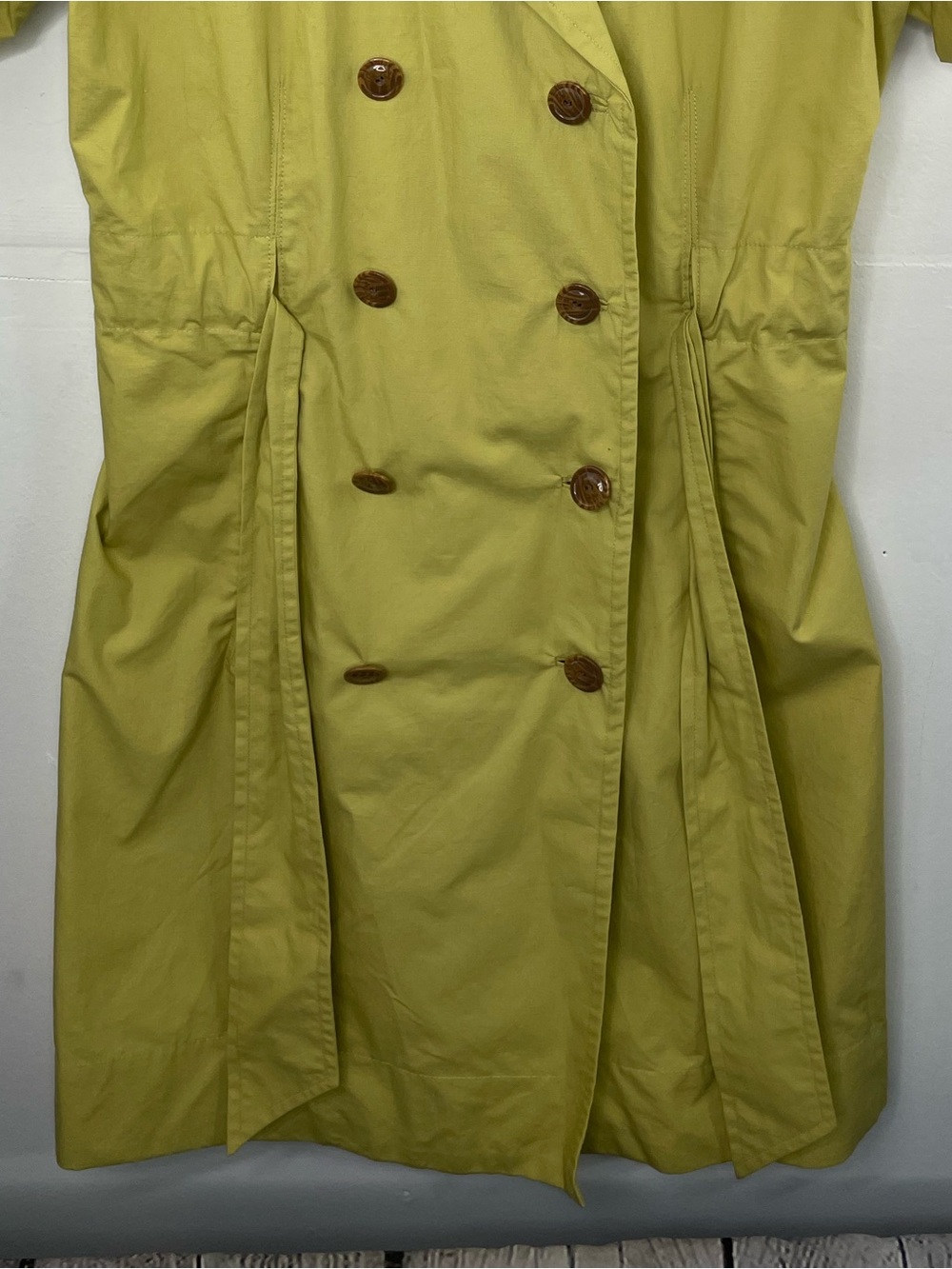Cabi Loaquat Safari Trench Coat Dress Pockets Yellow Green Size Large Cotton - Picture 5 of 15